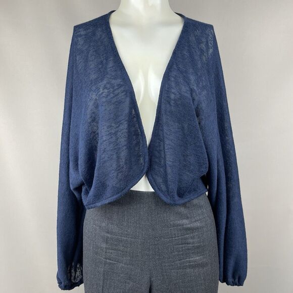 G by Giuliana Batwing Sleeve Cropped Cardigan Medium Dark Blue Academia Basic - Picture 2 of 15
